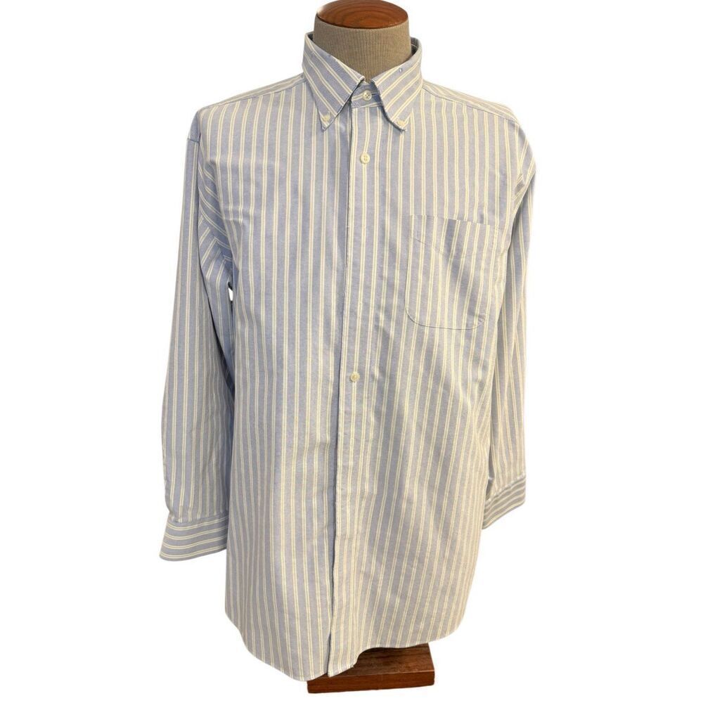 L.L. Bean Wrinkle Resistant 17.5-33 Long Sleeve Blue White Striped Shirt